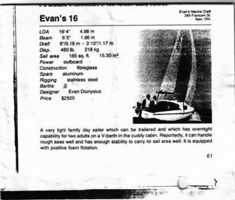 Evans 16 Sailboat by Evans Marine Craft
